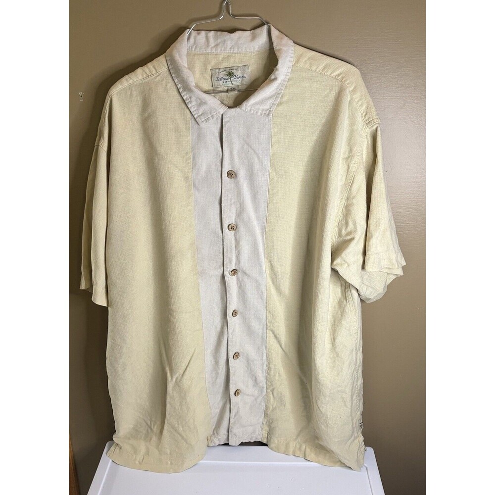Island Shores Washable Silk Shirt 100% Silk Size XXL Yellow And Tan Men’s